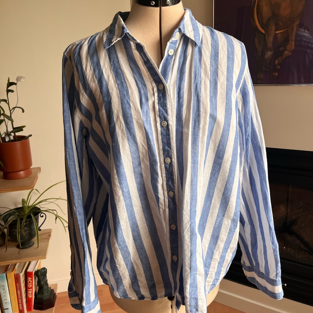 J Crew Blue and White Striped Nautical Button Up